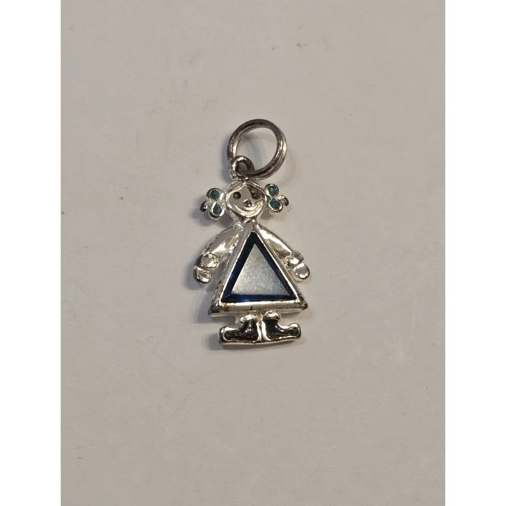 Vintage Jezlaine Sterling Silver Dark Blue CZ Girl Charm Daughter